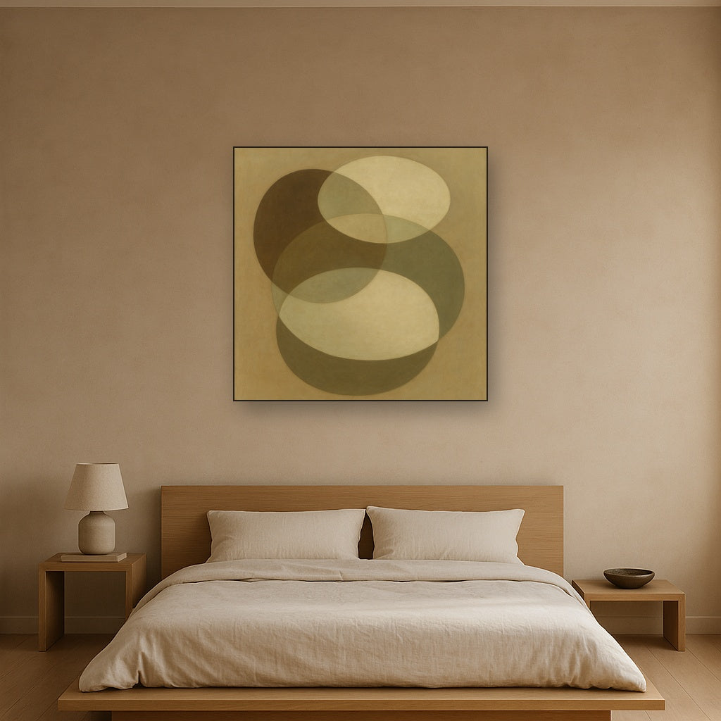 Floating Ellipse Harmony in Walnut & Pale Sage No. 14 Oil Painting - View 3