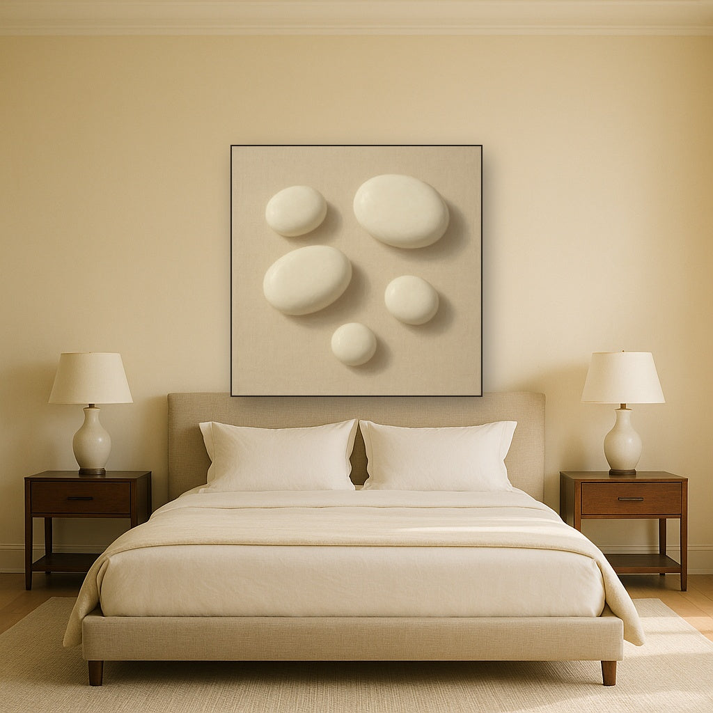 Organic Pebble Relief in White No. 6 - Modern Fine Art Oil Painting - View 3