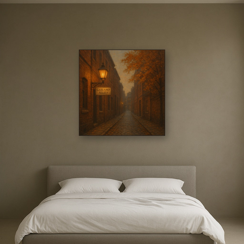 London Gaslamp Alley in Autumn Dusk Oil Painting - View 3