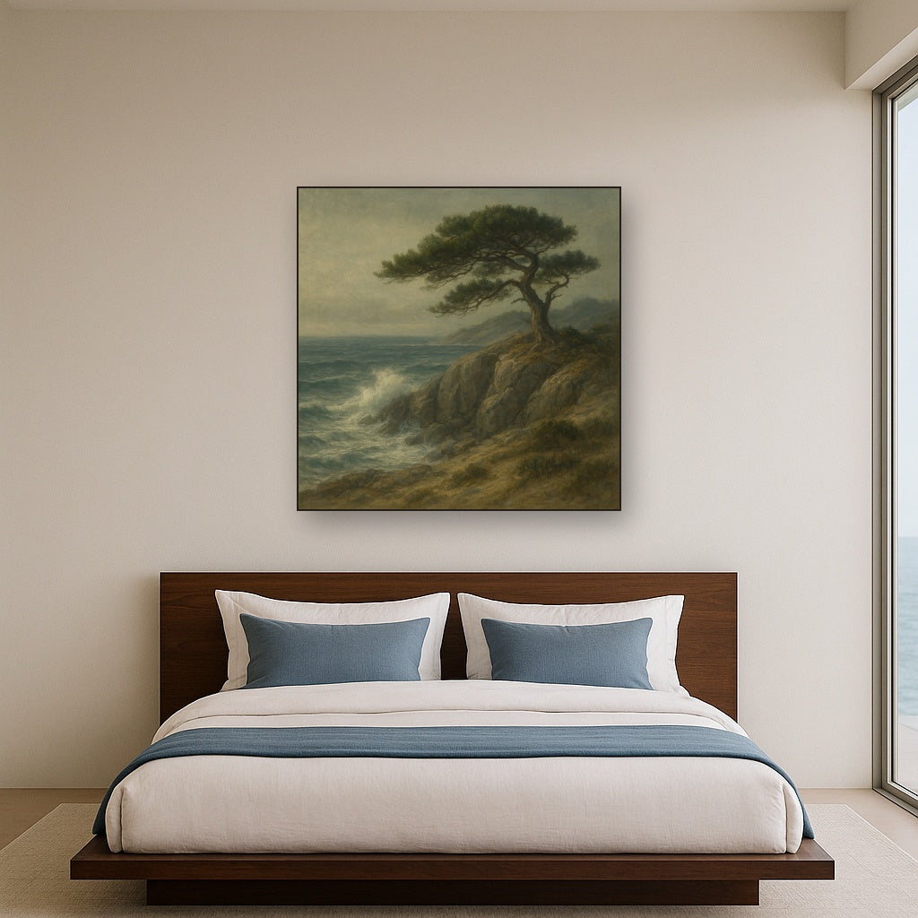 Wild Coastal Pine on Stormy Granite Cliff No. 12 Oil Painting - View 3