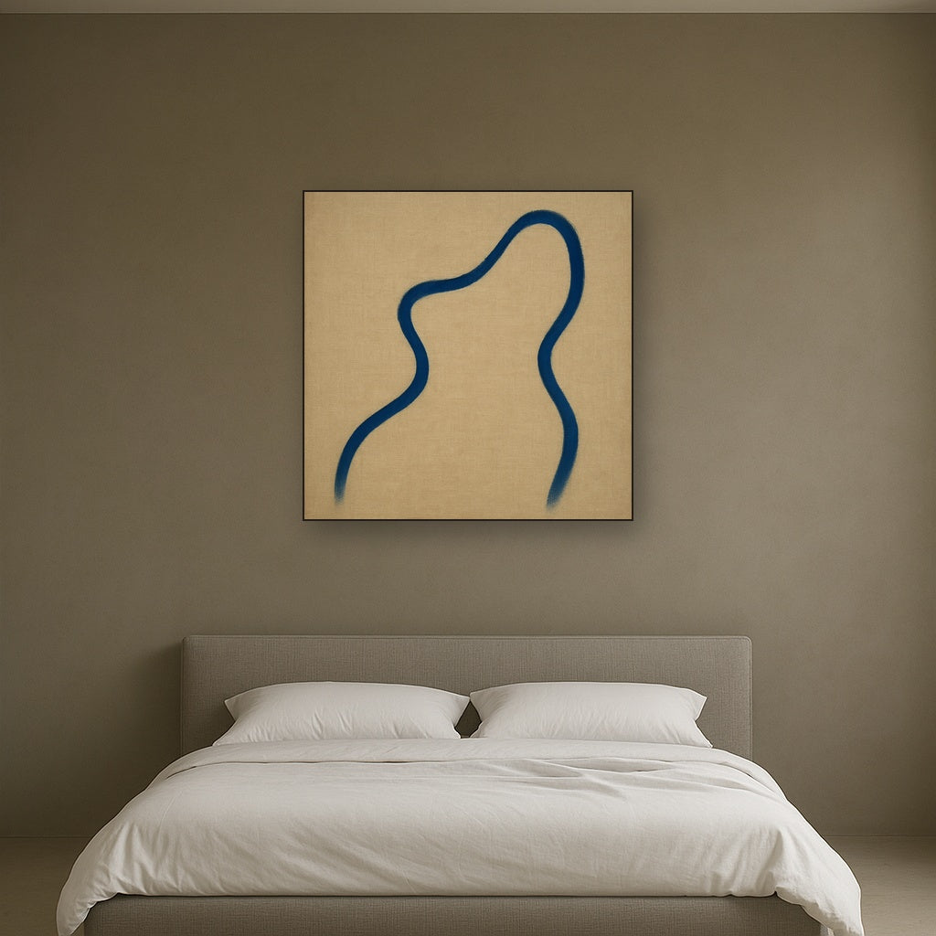 Cobalt Blue & Pale Oat Contour No. 8 - Modern Fine Art Oil Painting - View 3