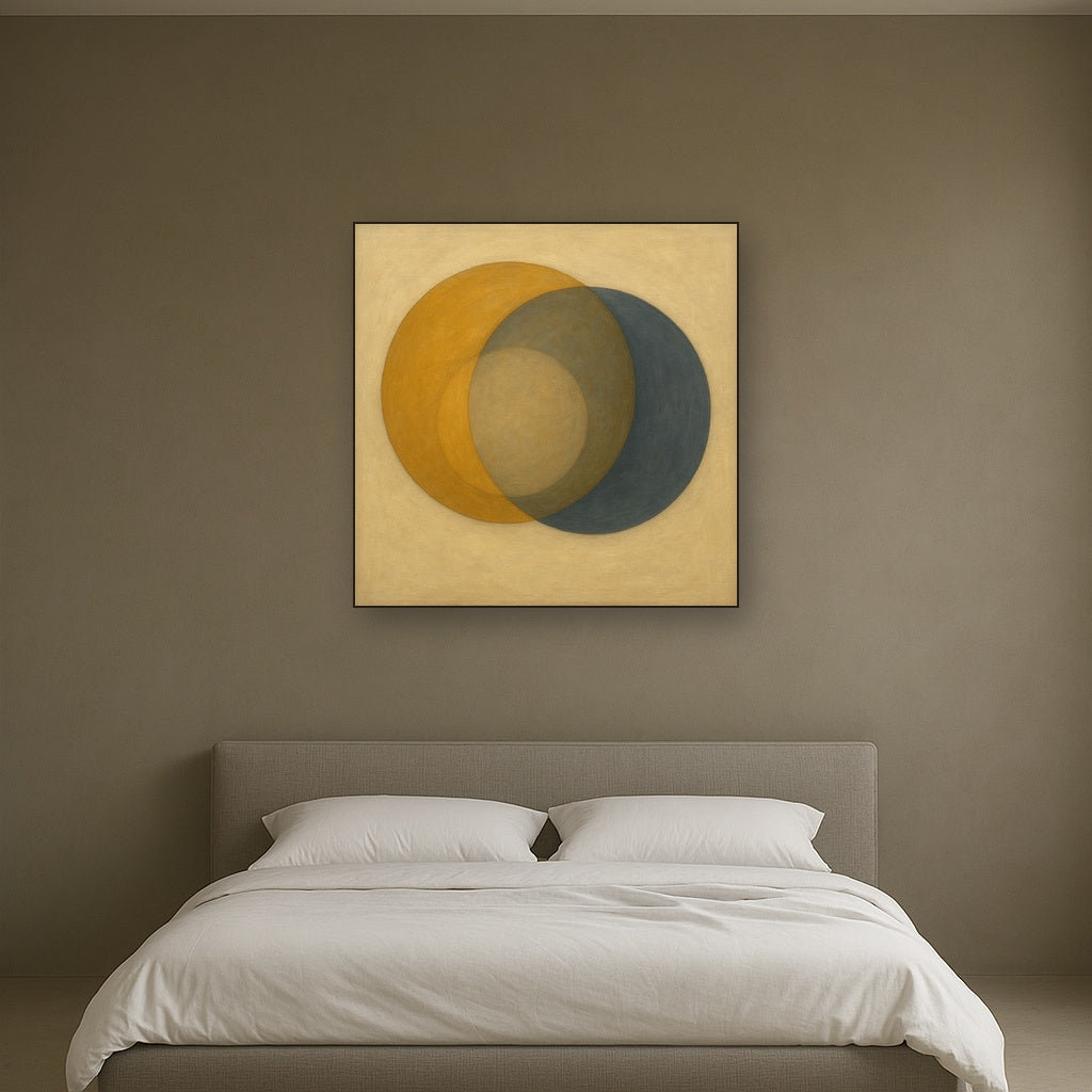 Intersecting Discs in Burnished Ochre & Slate No. 5 Fine Art Oil Painting - View 3