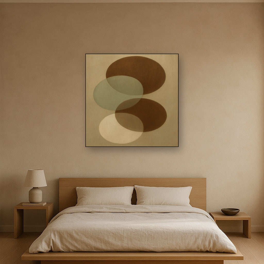 Floating Ellipse Harmony in Walnut & Pale Sage No. 3 Oil Painting - View 3