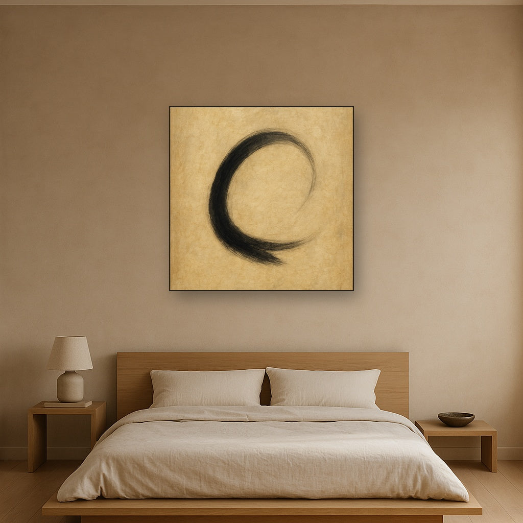 Aged Rice Paper & Charcoal Calligraphic Balance No. 10 Oil Painting - View 3