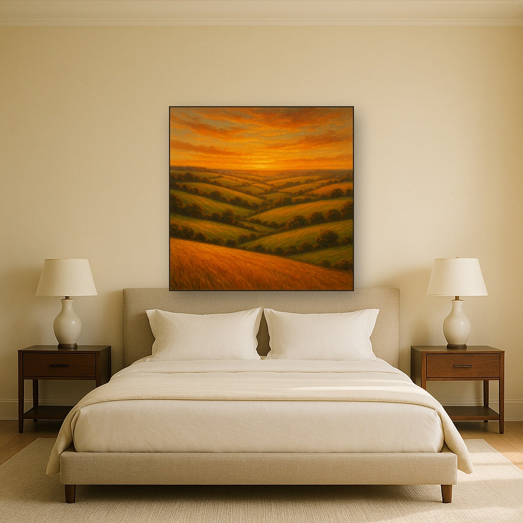 Rolling Pastoral Hills in Warm Golden Sunset No. 6 Fine Art Oil Painting - View 3
