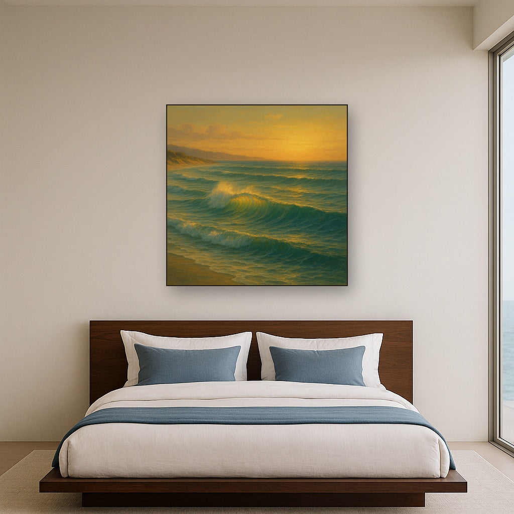 Golden Hour Sunlight on Ocean Swells No. 13 Oil Painting - View 3