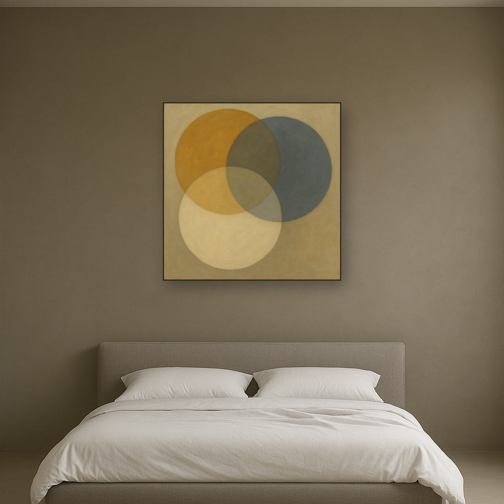 Intersecting Discs in Burnished Ochre & Slate No. 10 Fine Art Oil Painting - View 3