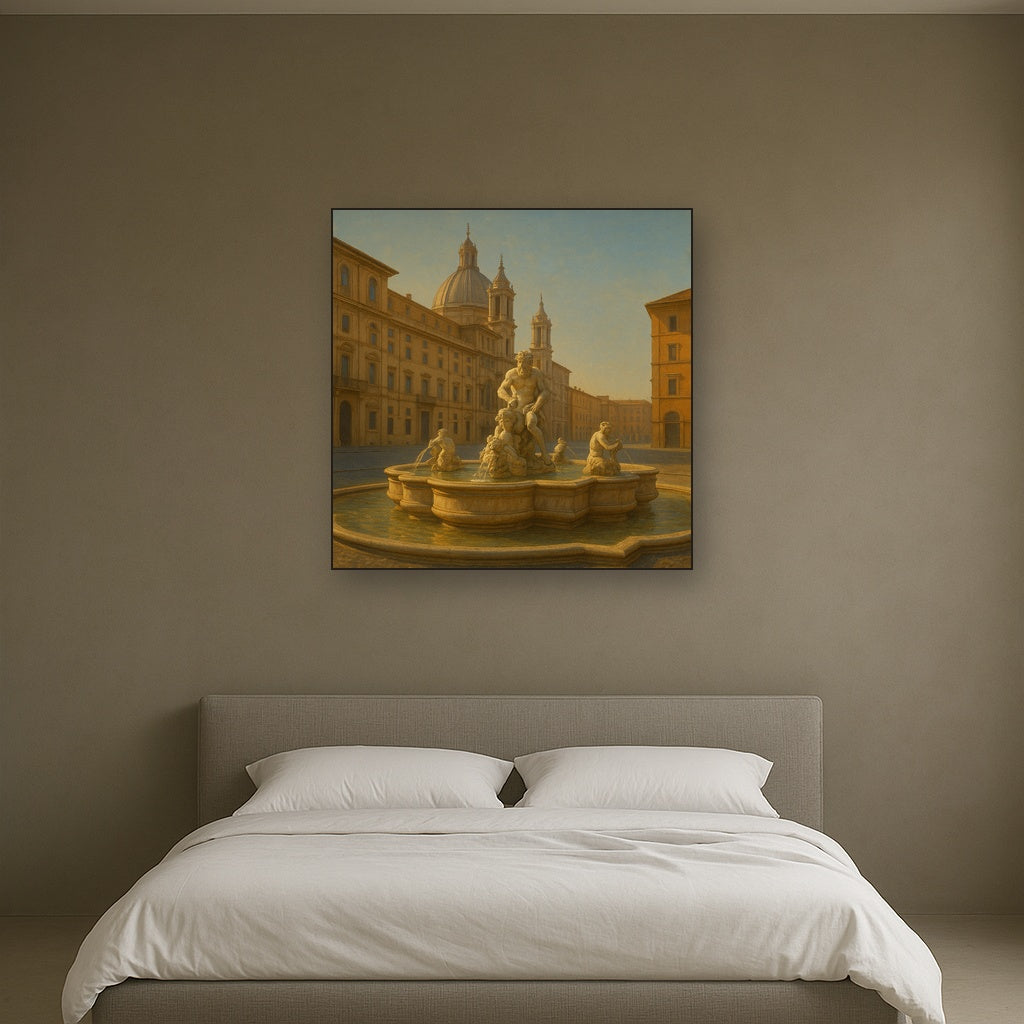 Rome Piazza Fountain in Morning Sunlight No. 2 Oil Painting - View 3
