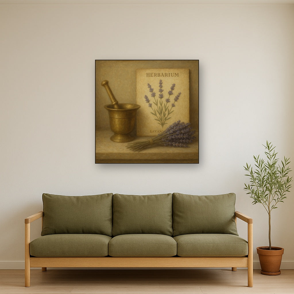 Lavender Herbarium & Mortar Study Oil Painting - View 3