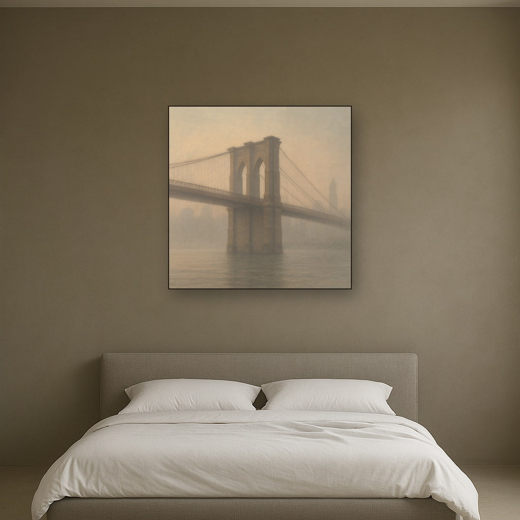 Brooklyn Bridge in Morning River Mist No. 29 Oil Painting - View 3