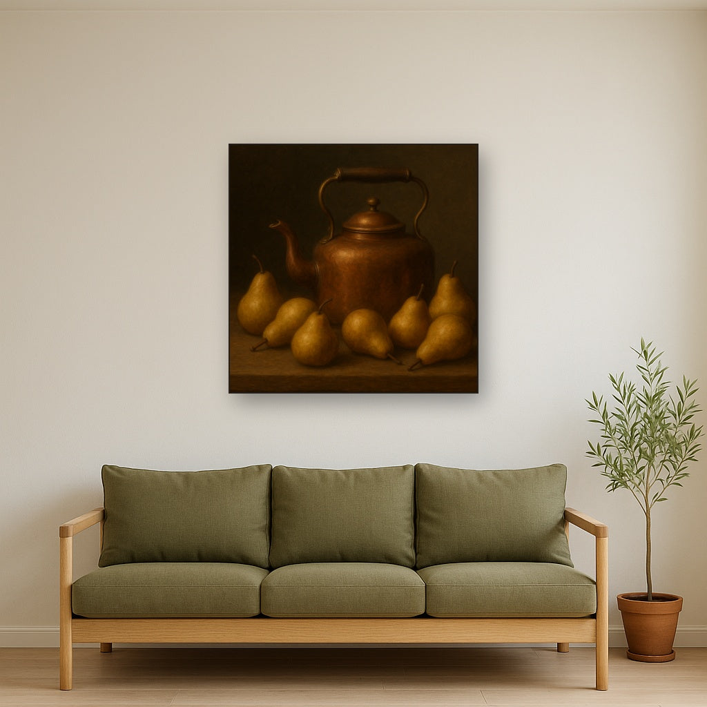 Antique Copper Kettle & Orchard Pears No. 6 Oil Painting - View 3