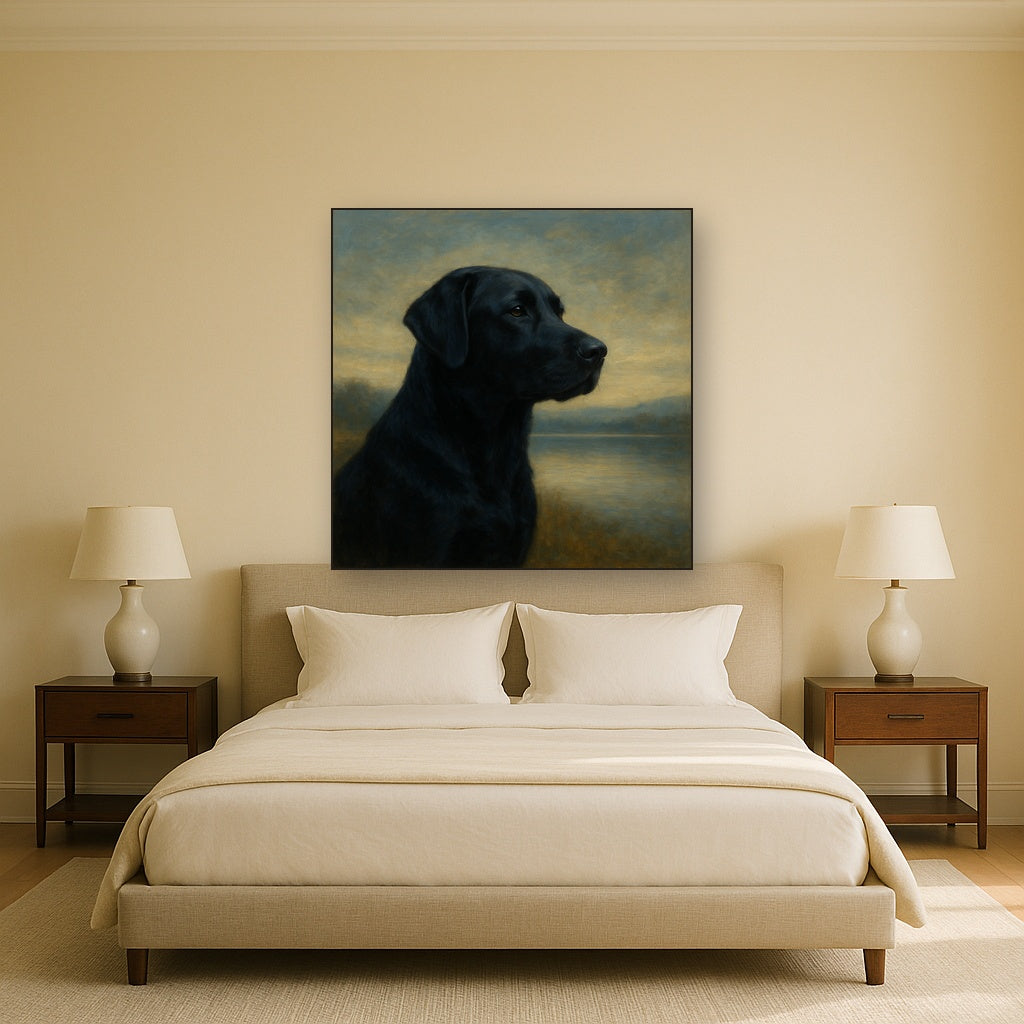 Black Labrador Retriever by Misty Lake Horizon No. 11 Fine Art Oil Painting - View 3