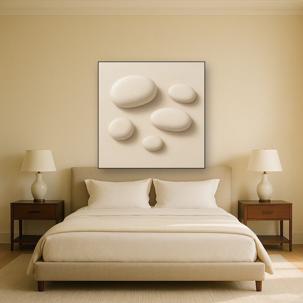 Organic Pebble Relief in White No. 6 - Modern Fine Art Oil Painting - View 3