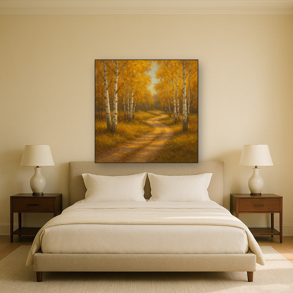 Winding Country Dirt Road through Birch Glade Fine Art Oil Painting - View 3