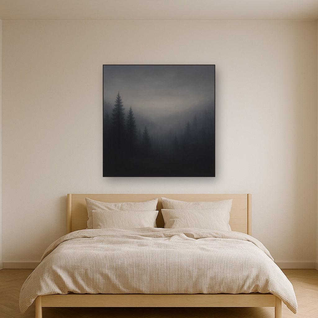 Dusk over Silent Pine Ridgeline in Charcoal Fog No. 15 Oil Painting - View 3