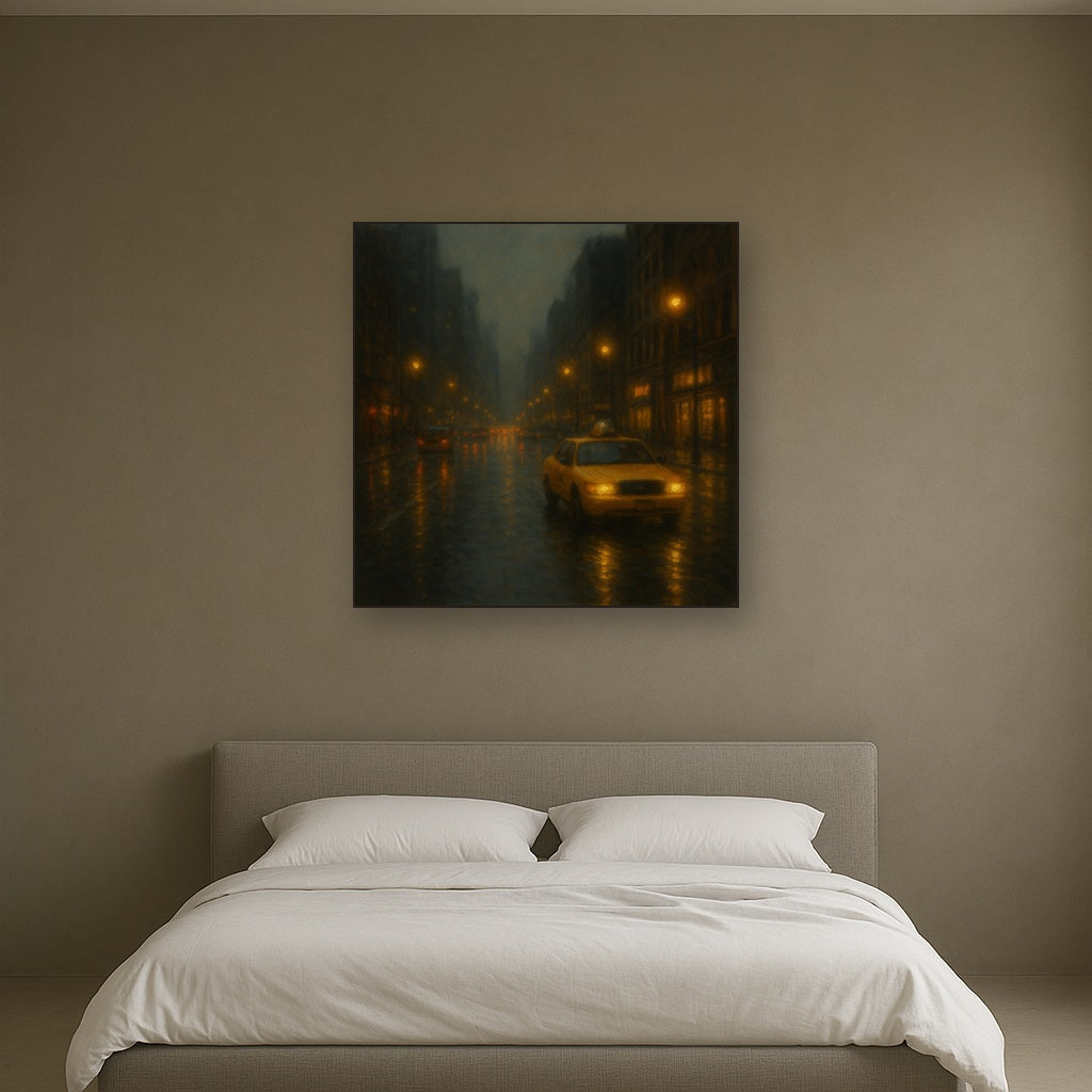 Rain-Drenched Manhattan Avenue Lights No. 3 Oil Painting - View 3