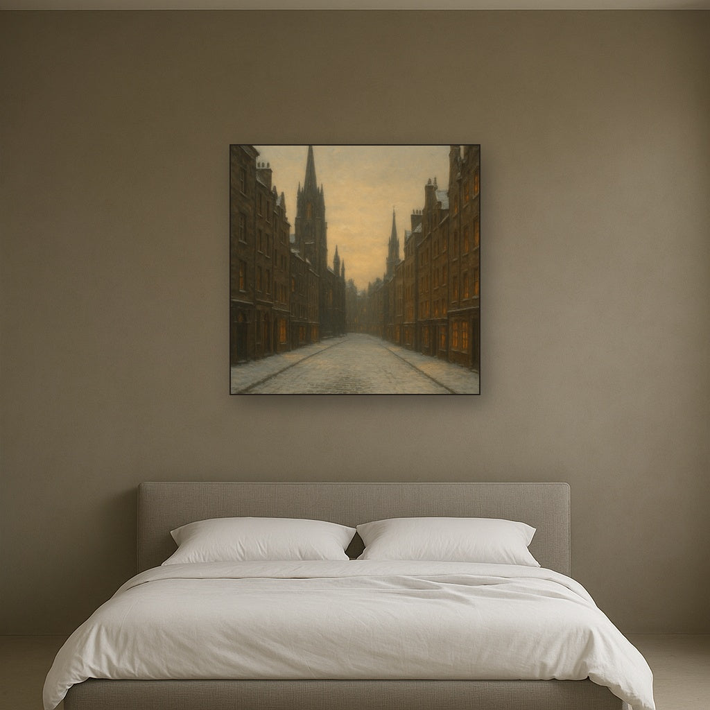 Edinburgh Old Town Royal Mile in Snow No. 12 Oil Painting - View 3