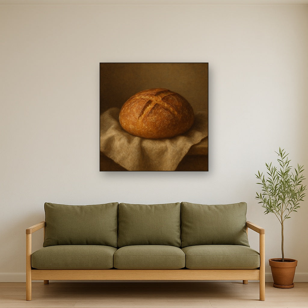 Artisan Sourdough Boule & Linen Drapery No. 8 Oil Painting - View 3