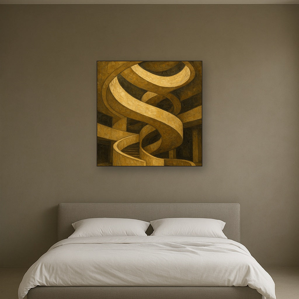 Travertine Spiral Atrium Perspective No. 3 Oil Painting - Styled in Master Bedroom