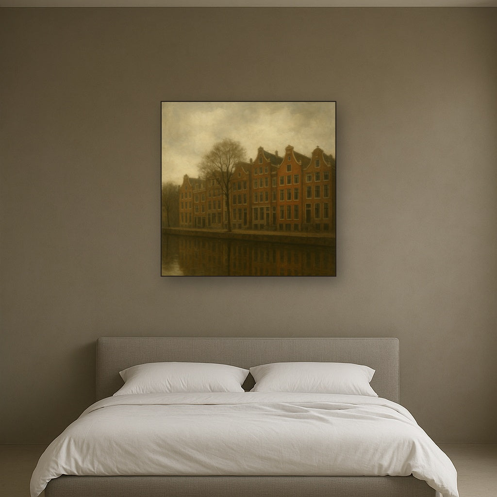 Amsterdam Canal Houses Under Overcast Sky No. 9 Oil Painting - View 3