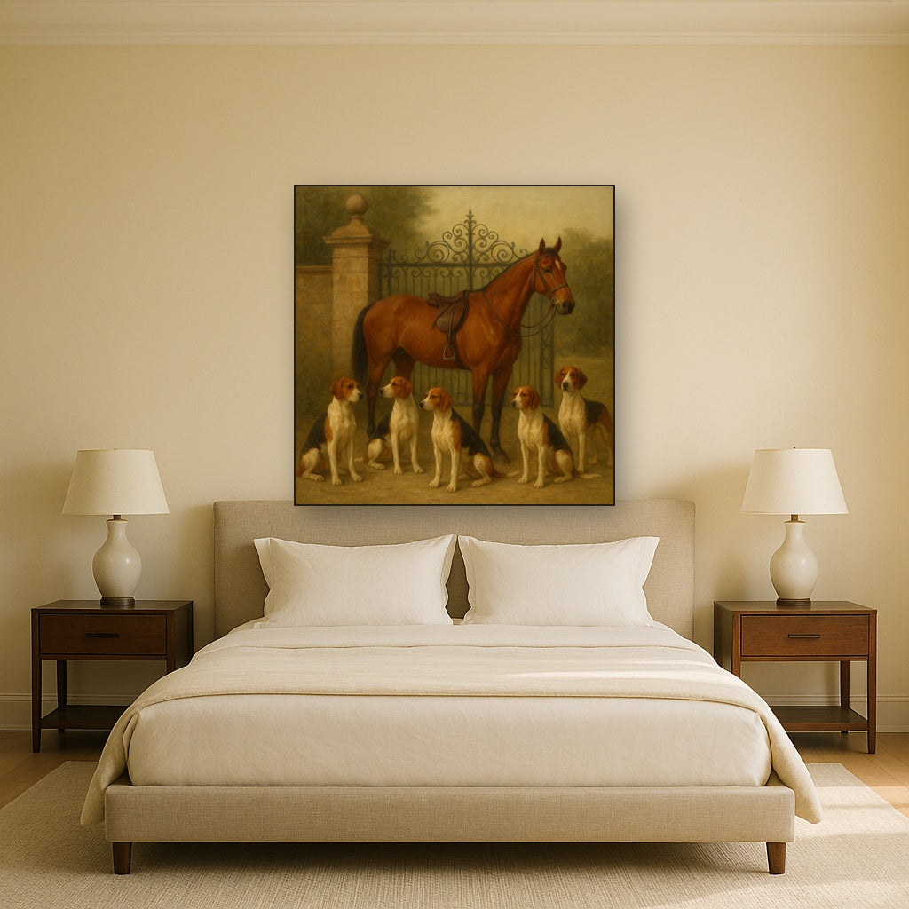Hunting Hounds & Thoroughbred by Estate Gate No. 18 Oil Painting - View 3