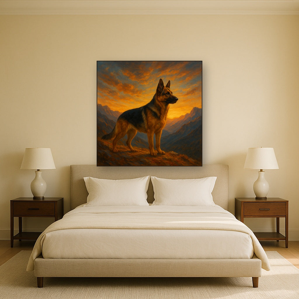 German Shepherd Standing in Alpine Sunset No. 8 Fine Art Oil Painting - View 3