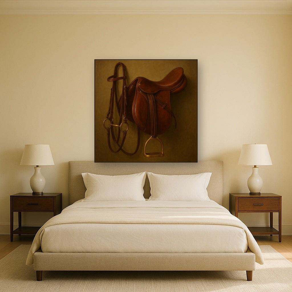 Vintage Bridle & Polished Leather Saddle No. 19 Oil Painting - View 3