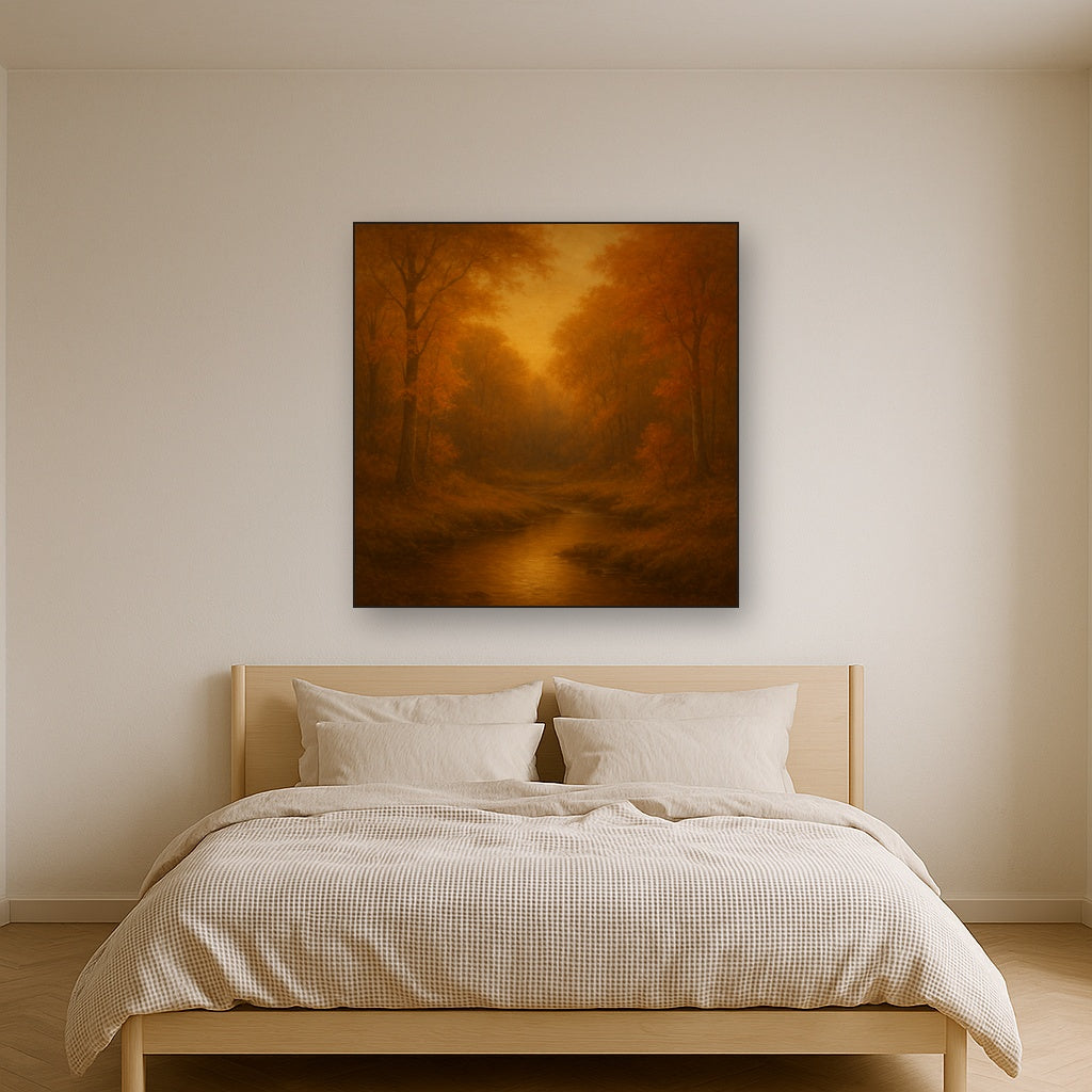 Secluded Woodland Brook in Autumn Glow No. 5 Oil Painting - View 3