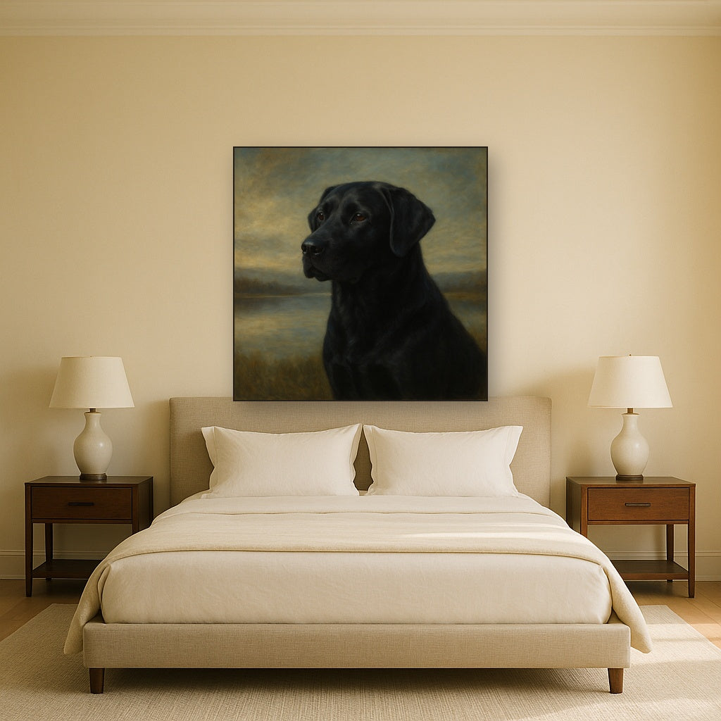 Black Labrador Retriever by Misty Lake Horizon No. 17 Fine Art Oil Painting - View 3