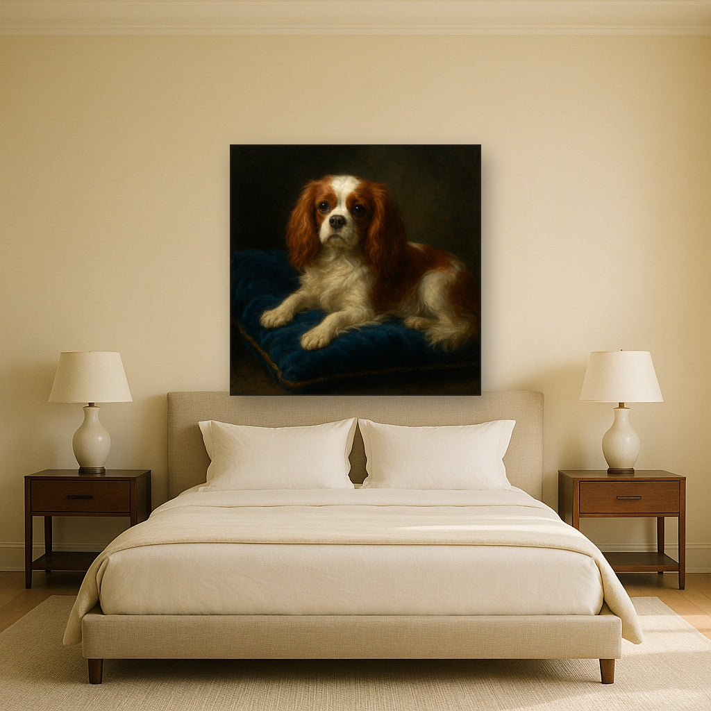 Cavalier King Charles Spaniel on Velvet Cushion No. 8 Fine Art Oil Painting - View 3