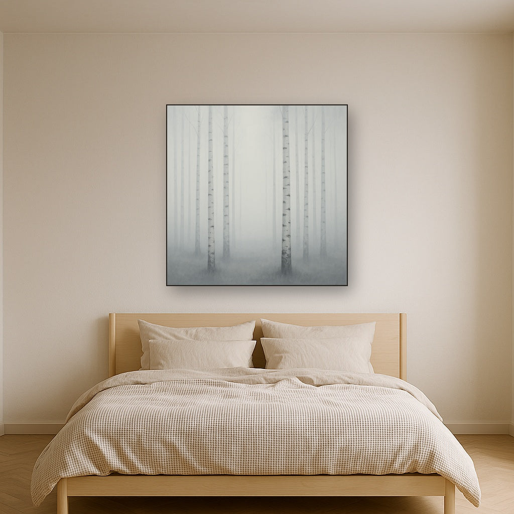 Pale Birch Woodland Silhouette in Whiteout No. 16 Oil Painting - View 3