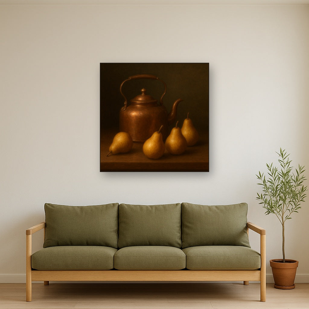 Antique Copper Kettle & Orchard Pears No. 9 Oil Painting - View 3