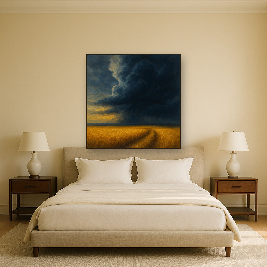 Harvest Wheatfield under Dramatic Thunderhead Sky No. 9 Fine Art Oil Painting - View 3