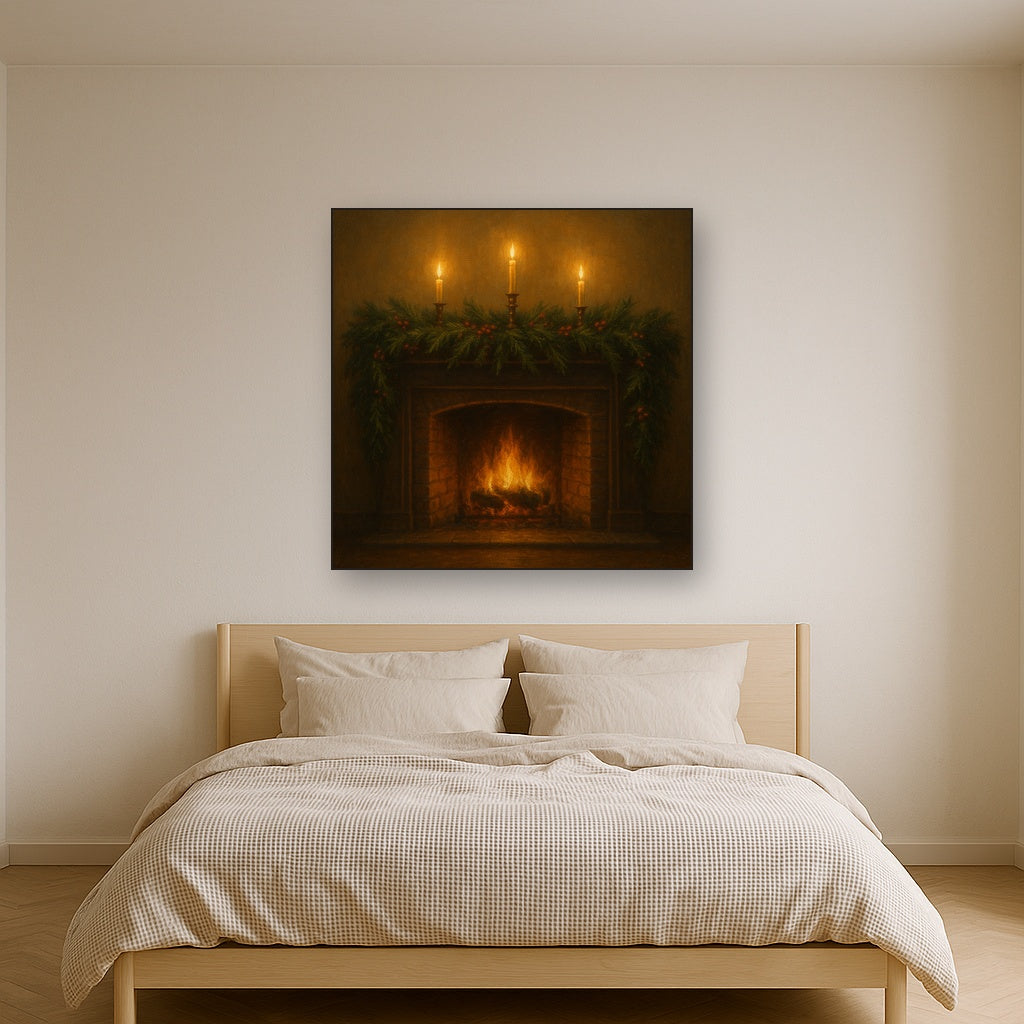 Vintage Fireside Hearth & Cedar Garlands No. 3 Oil Painting - View 3