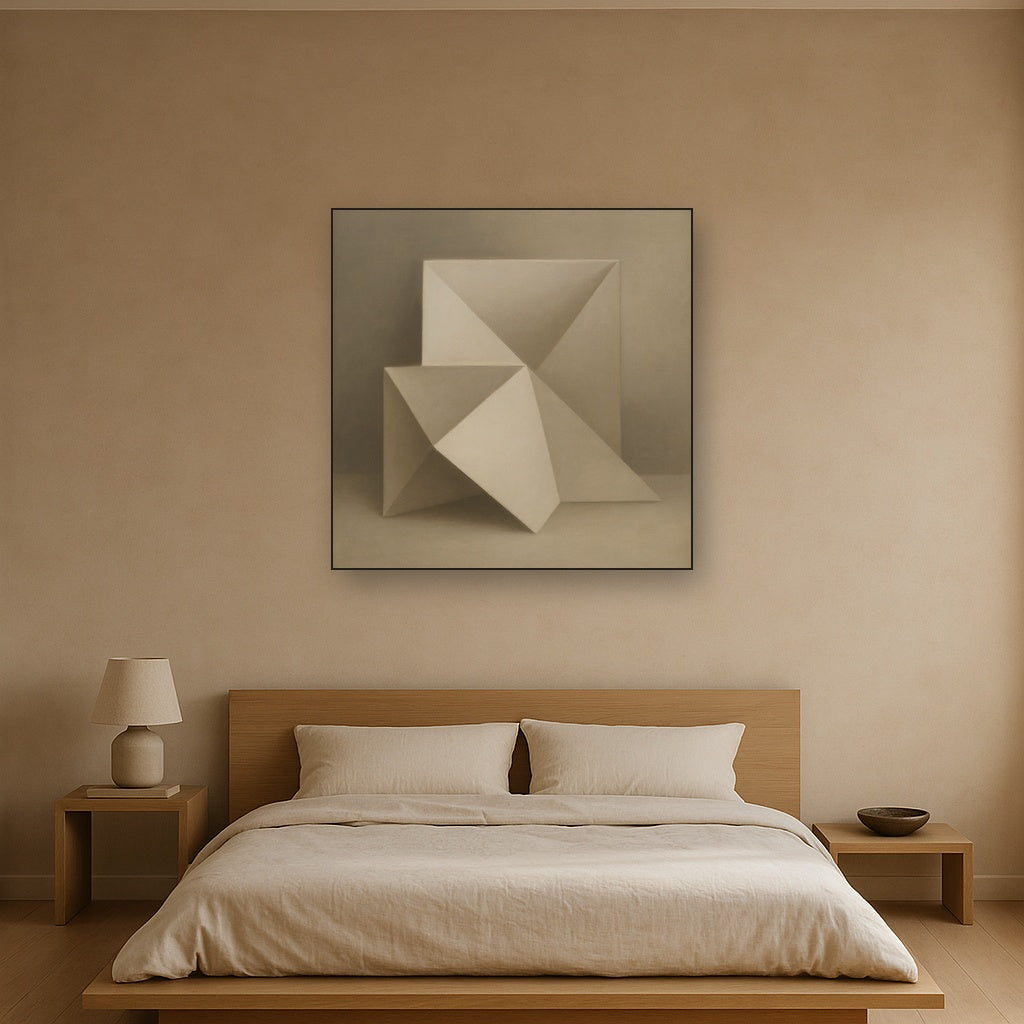 Folded Paper Geometry in Neutral Gradient Shadows No. 13 Oil Painting - View 3