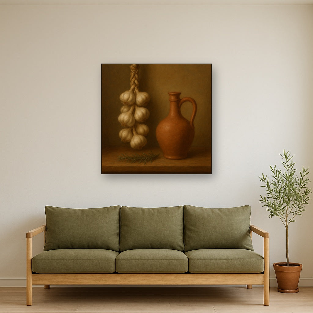 Tuscan Garlic Braid & Terracotta Cruet No. 2 Oil Painting - View 3