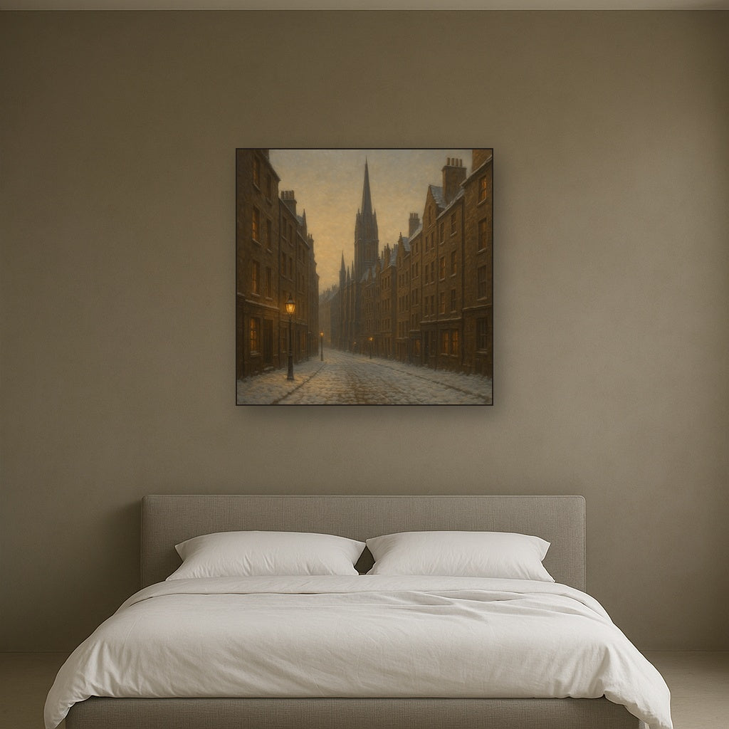 Edinburgh Old Town Royal Mile in Snow No. 18 Oil Painting - View 3