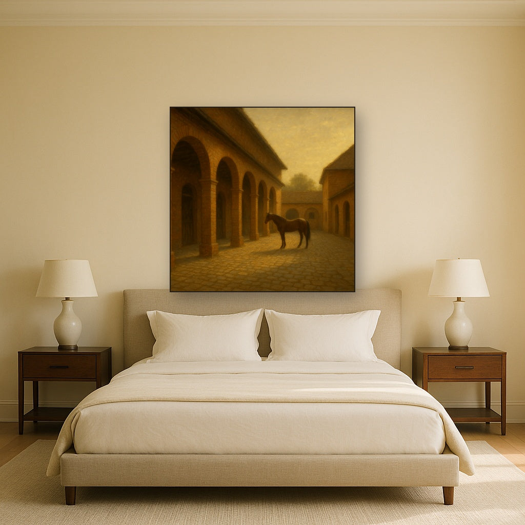 Equestrian Stable Courtyard in Late Afternoon No. 18 Oil Painting - View 3