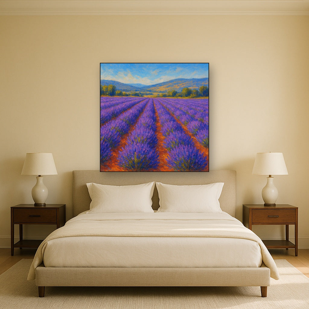 Sun-Drenched Lavender Field in Provence Vista No. 10 Fine Art Oil Painting - View 3