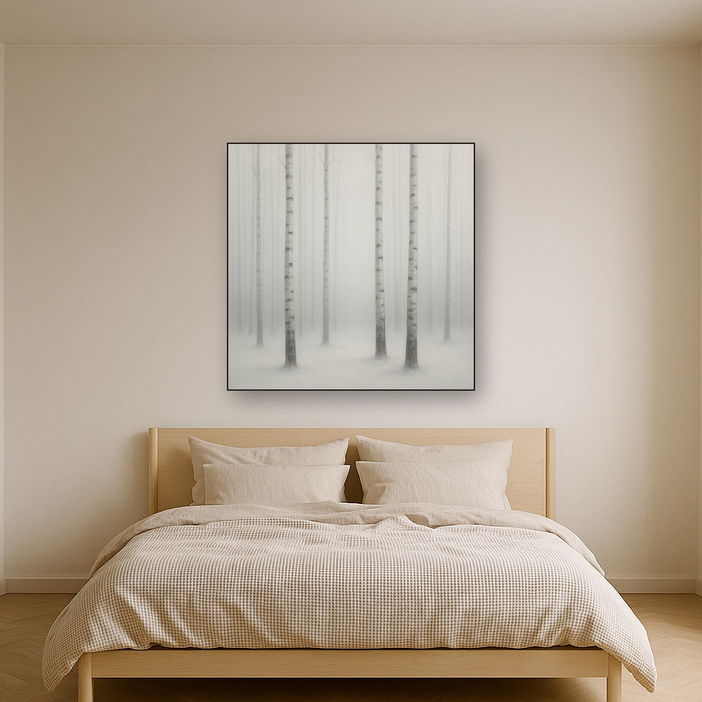 Pale Birch Woodland Silhouette in Whiteout No. 22 Oil Painting - View 3