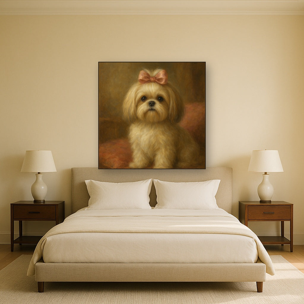 Sweet Shih Tzu with Silk Bow in Parlor No. 5 Fine Art Oil Painting - View 3