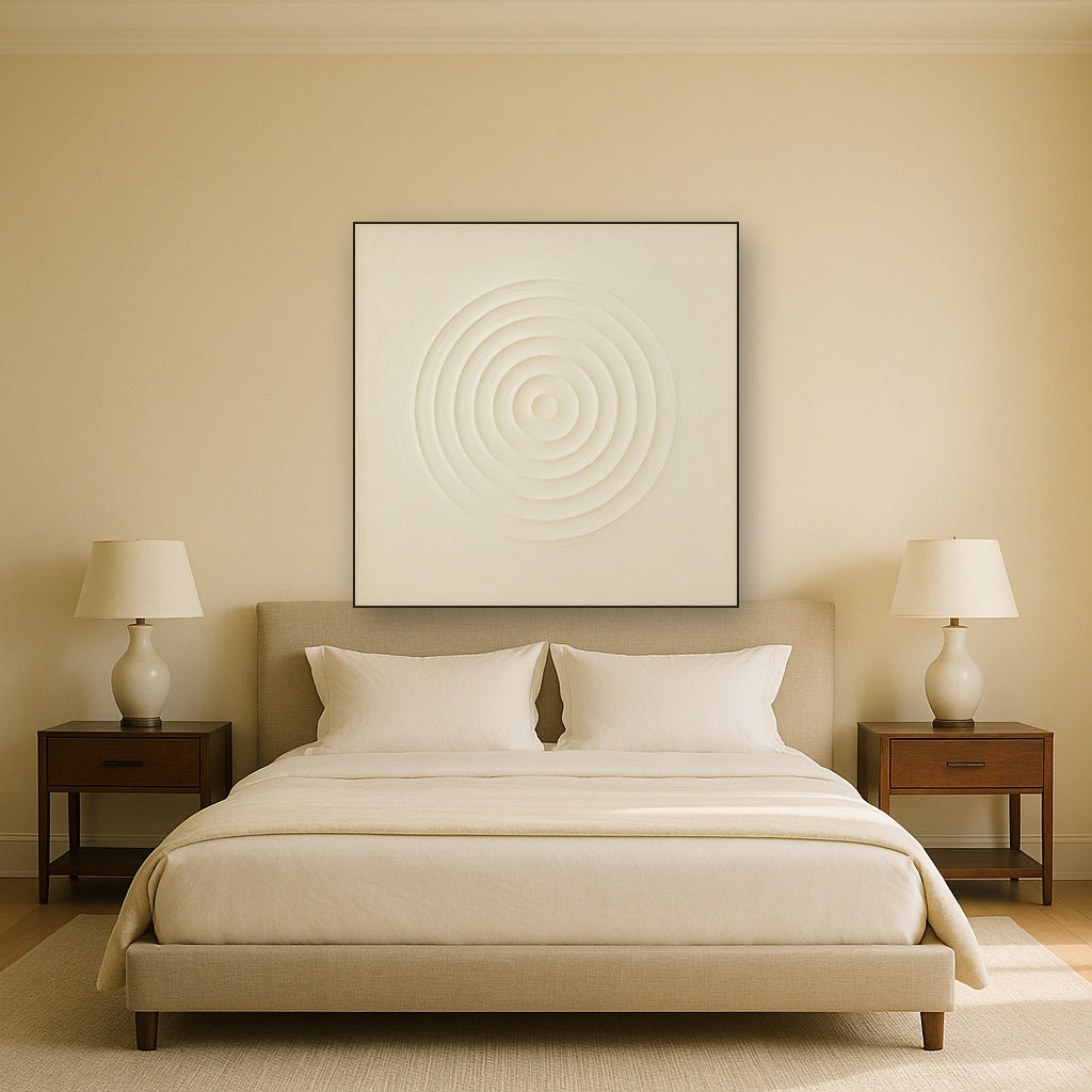 Concentric Zen Circles in Ivory No. 8 - Modern Fine Art Oil Painting - View 3