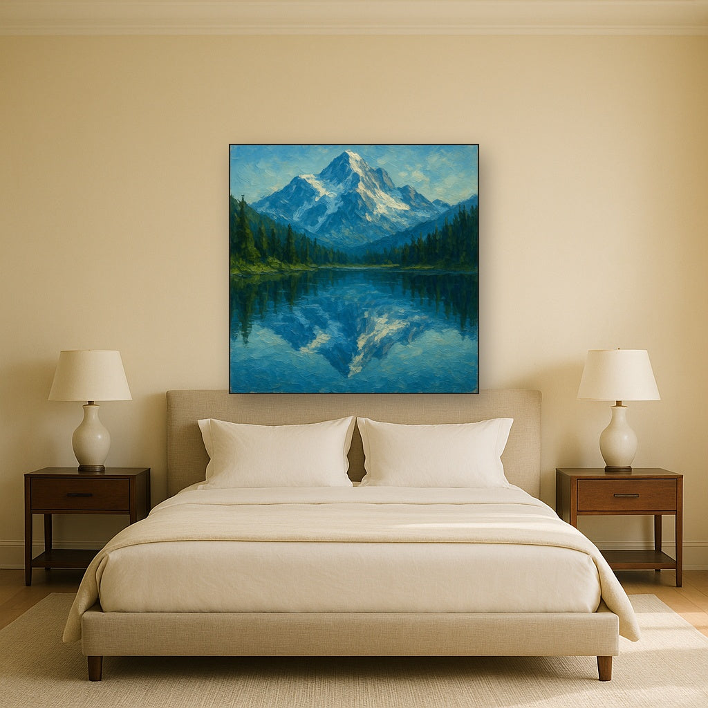 Cascades Mountain Reflection Landscape Oil Painting - View 3
