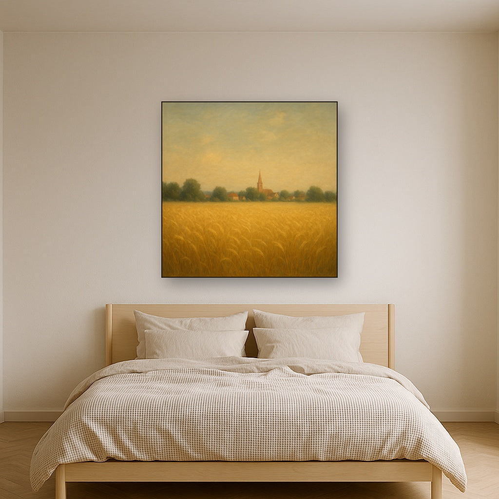 Sun-Drenched Wheatfield & Distant Village No. 7 Oil Painting - View 3