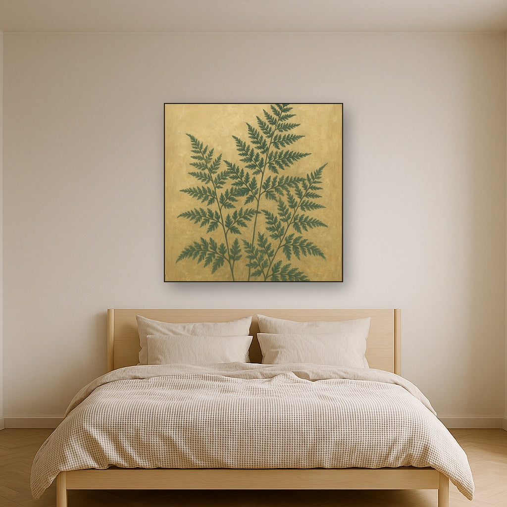 Wild Fern Silhouette Botanical Oil Painting - Styled in Master Bedroom