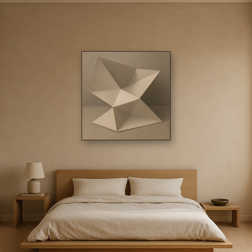 Folded Paper Geometry in Neutral Gradient Shadows No. 16 Oil Painting - View 3