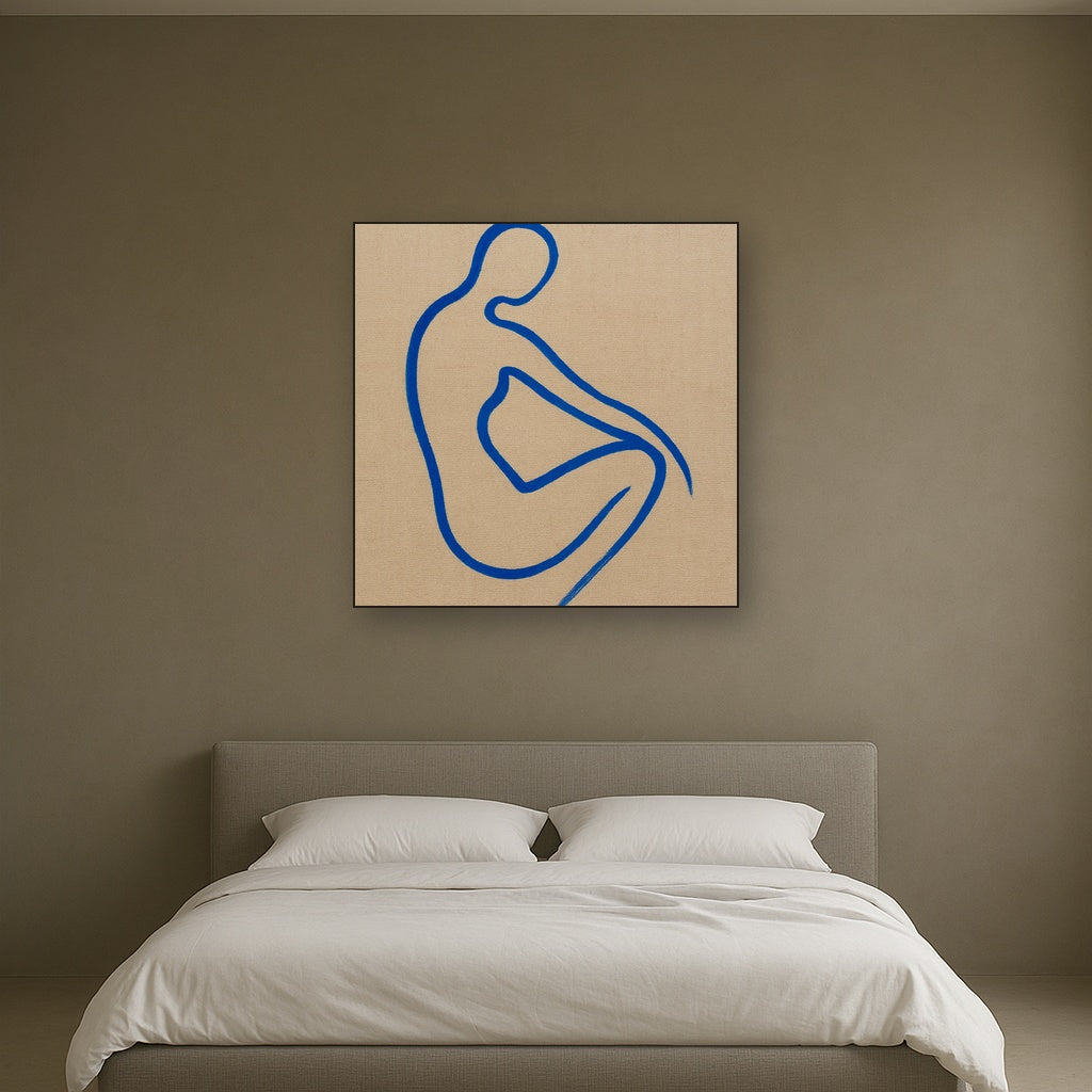 Cobalt Blue & Pale Oat Contour No. 8 - Modern Fine Art Oil Painting - View 3