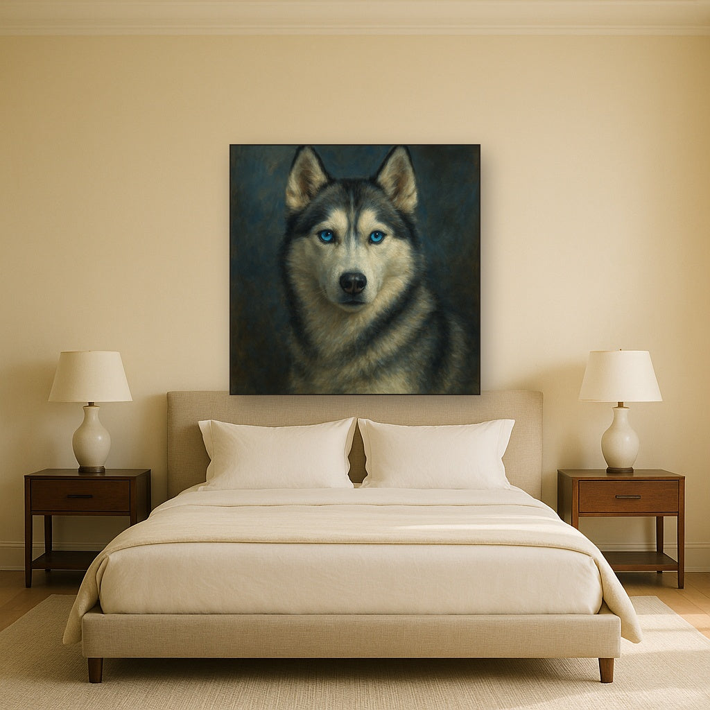 Siberian Husky with Luminous Ice Blue Eyes No. 5 Fine Art Oil Painting - View 3