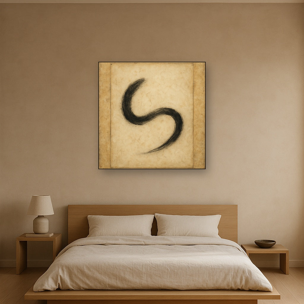 Aged Rice Paper & Charcoal Calligraphic Balance No. 30 Oil Painting - View 3
