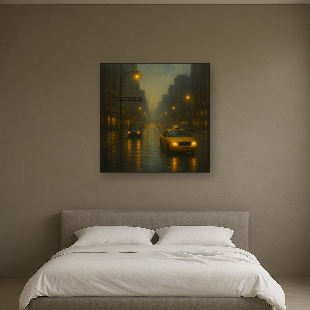 Rain-Drenched Manhattan Avenue Lights No. 20 Oil Painting - View 3